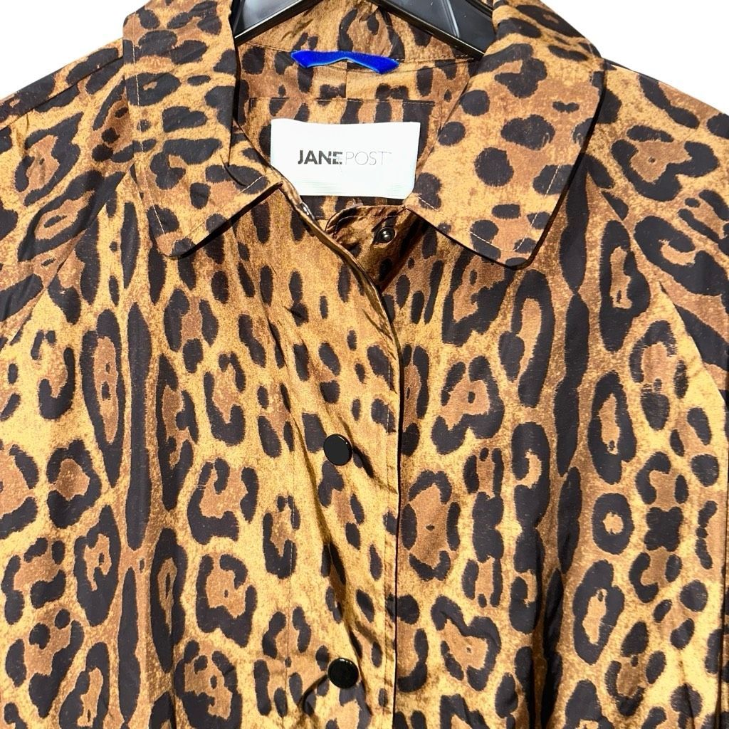 Jane Post $695 Leopard Print Nylon Rain Jacket Snap Front Womens Xl New — image 3 of 8